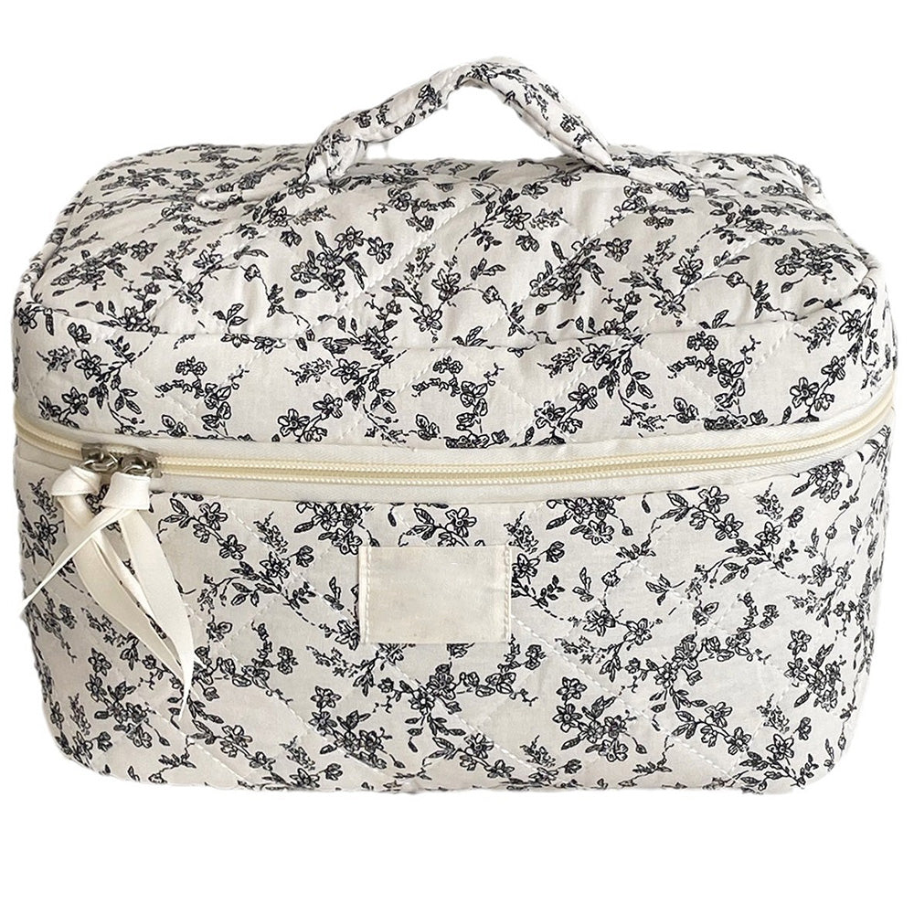 Portable Floral Pattern Cosmetic Bag Makeup and Toiletry Storage Organizer with Handle