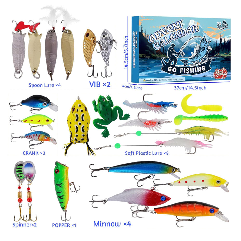 24 Days Christmas Countdown Fish Tackle Set Christmas Advent Calendar Fishing Lures Set