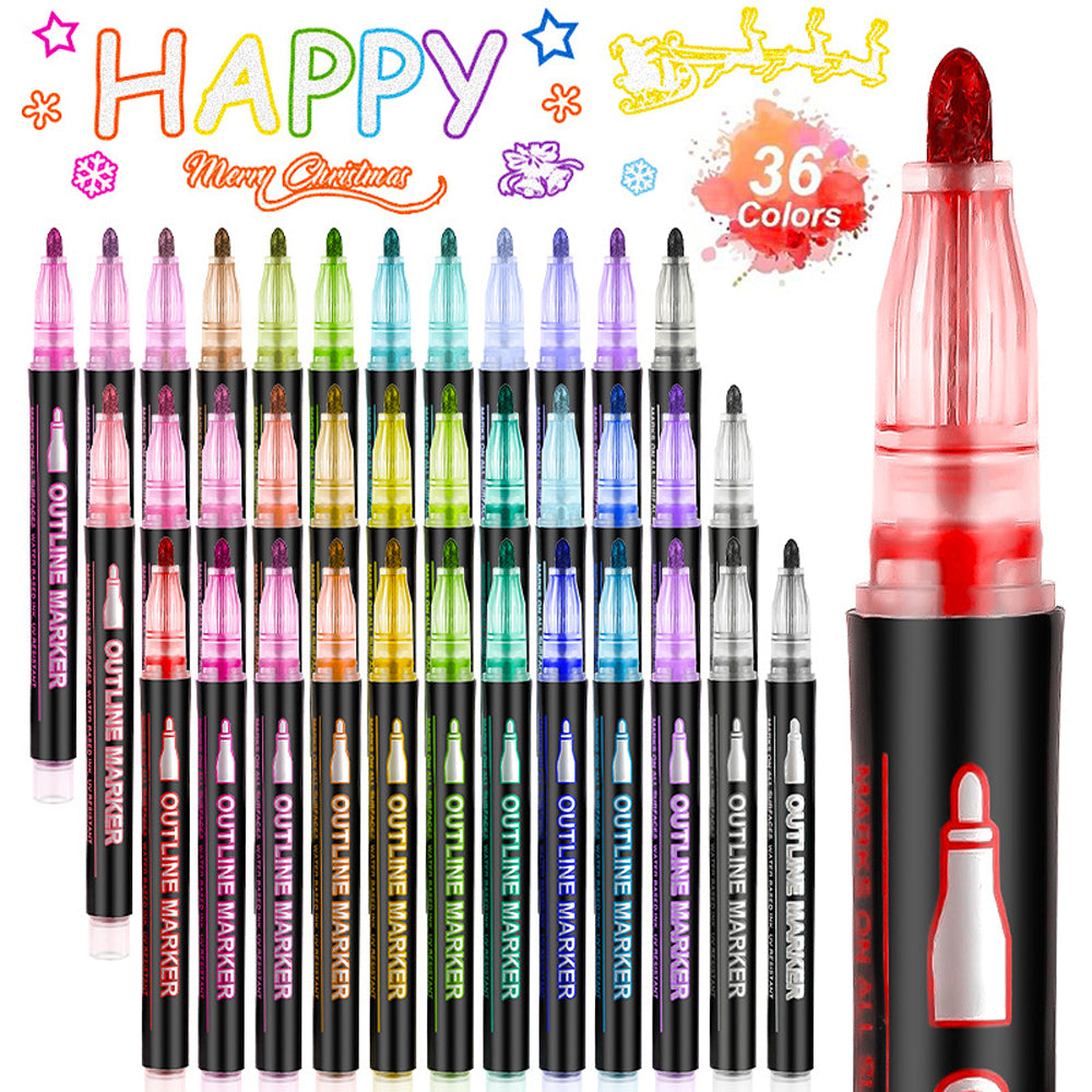 36 Color Multicolored Double Line Outline Marker Pen Set Painting Art