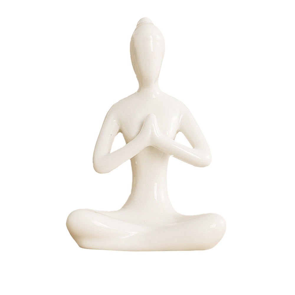 White Ceramic Yoga Pose Statue Sculpture-Prayer