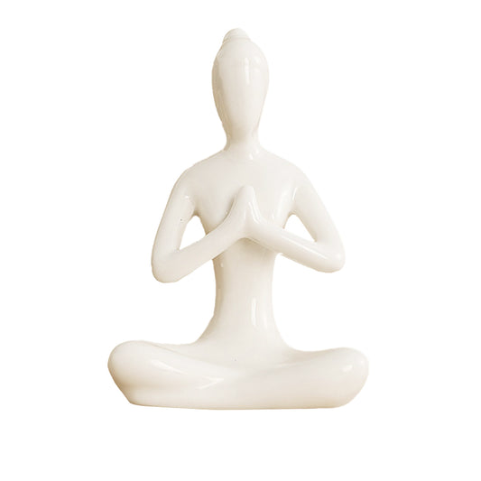 White Ceramic Yoga Pose Statue Sculpture-Prayer