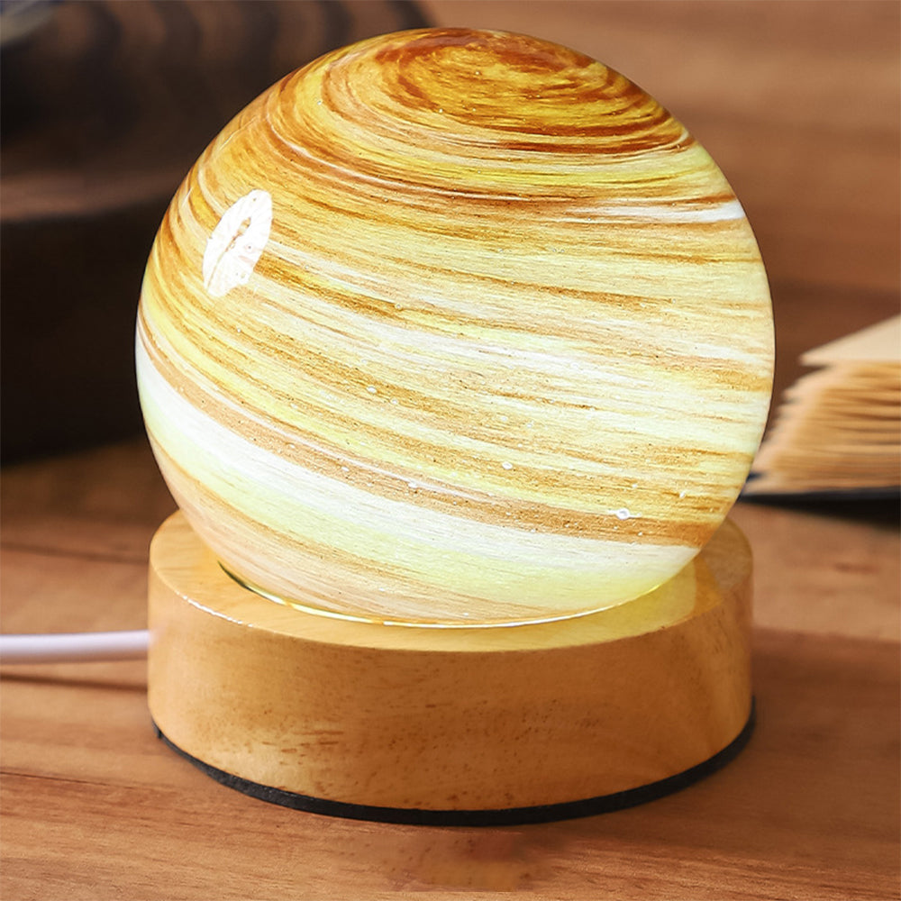 Planet Night Light with Wooden Base Crystal Ball 3 Color Dimmable LED