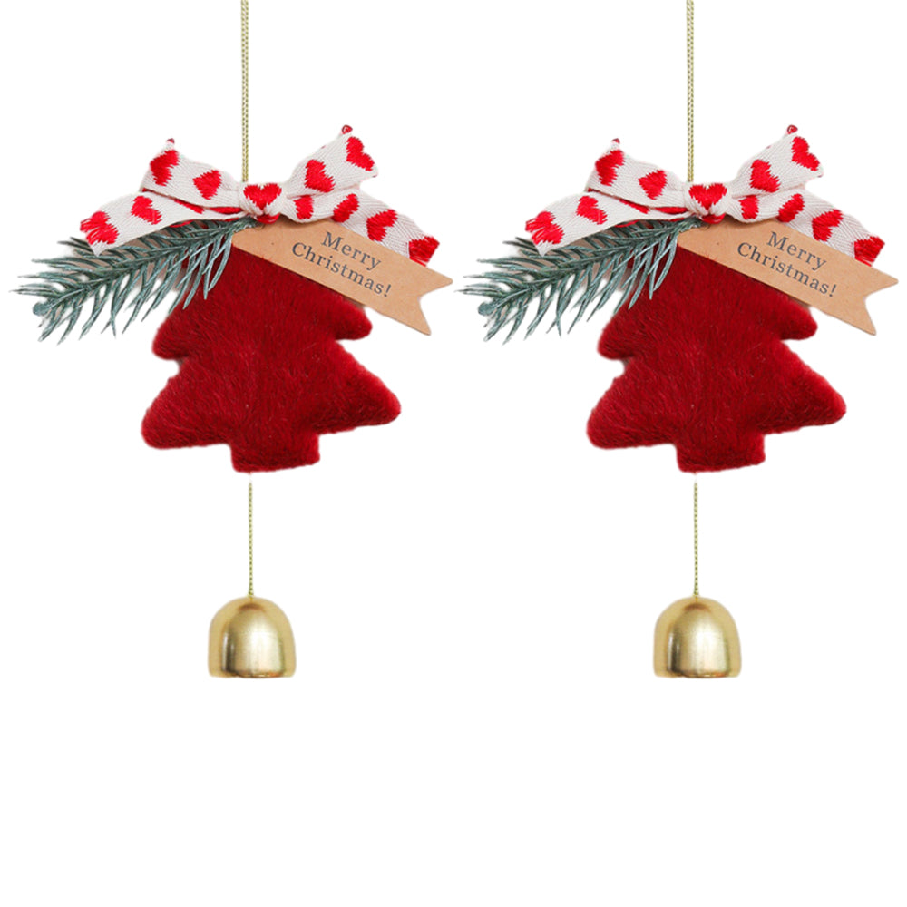 2Pcs 14x23CM Polyester Christmas Tree Toy With A Bell Christmas Bell Ornaments for Christmas Tree