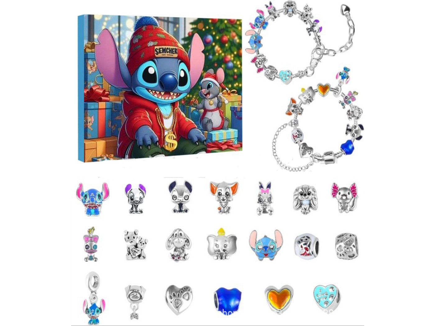 Stitch Inspired Charm Jewelry DIY Bracelets Set Christmas Advent Calendar