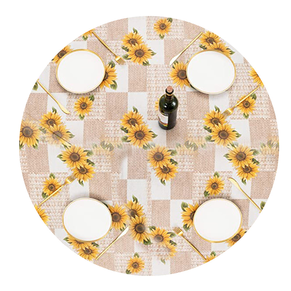 Waterproof Wipeable Elastic Edge Round PVC Print Tablecloth for Kitchen