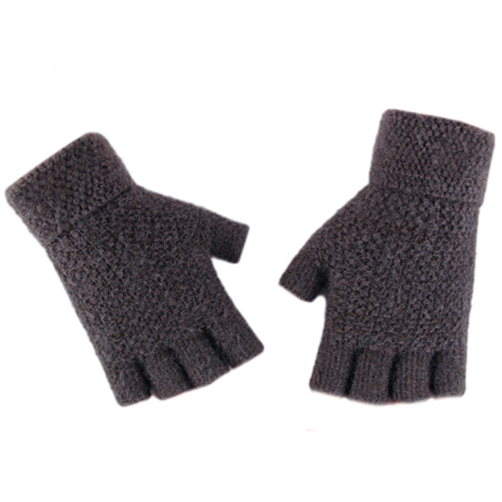 Winter Faux Alpaca Wool Thermal Men Knitted Half-Finger Gloves