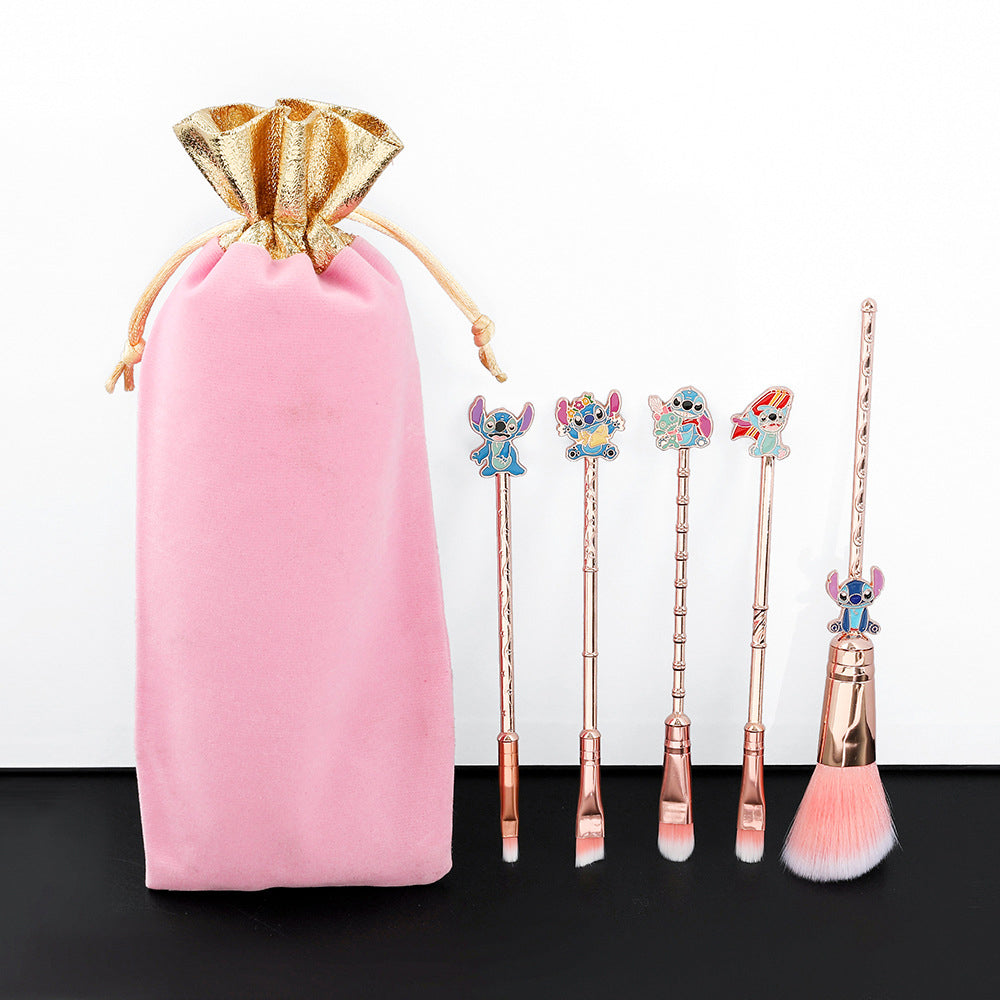 Stitch Inspired 5Pcs Makeup Brushes Set with Drawstring Bag