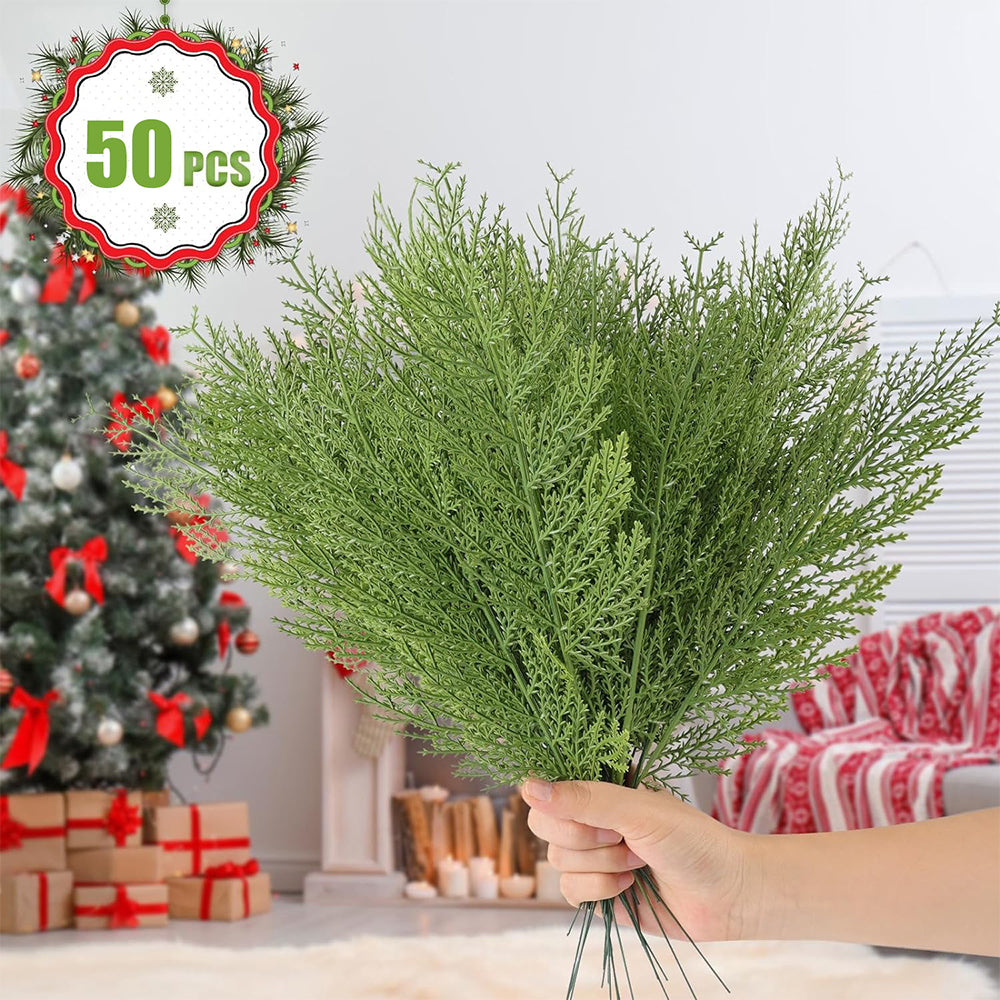 50Pcs Artificial Green Pine Needles Branches Plastic Pine Twigs Stems Picks