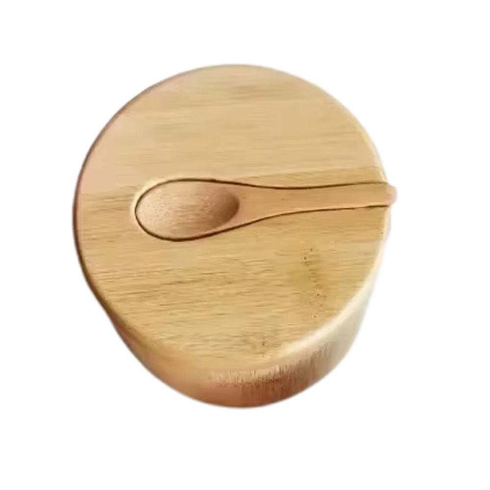 Kitchen Bamboo Salt Cellar with Swivel Lid for Salt Pepper Sugar Herbs Spice with Spoon