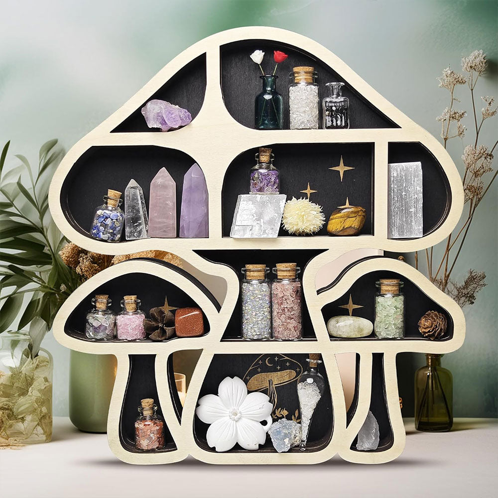 Wooden Shelf Halloween Crystal Display Shelf Decor-Mushroom