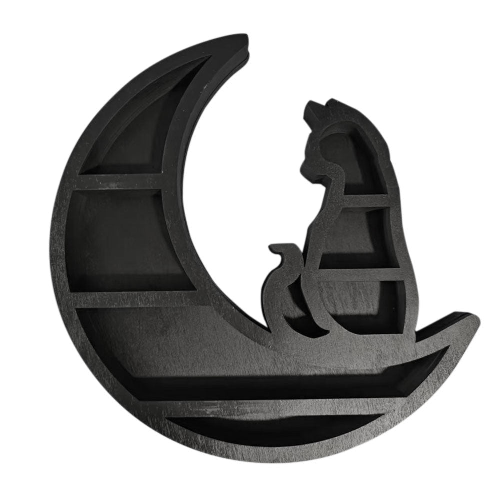 Wooden Shelf Halloween Crystal Display Shelf Decor-Cat in the Moon