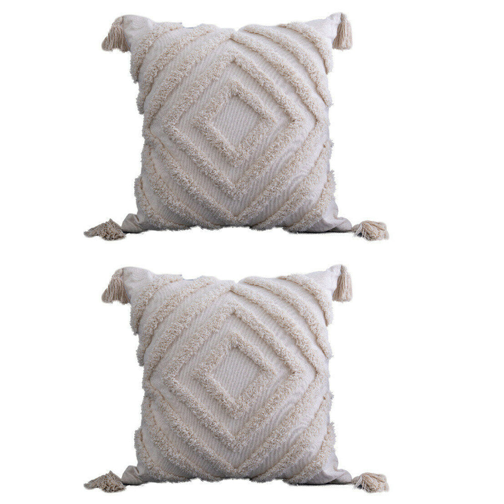 2Pcs Tufted Woven Boho Tassels Pillowcase-Style 3