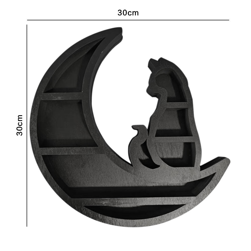 Wooden Shelf Halloween Crystal Display Shelf Decor-Cat in the Moon