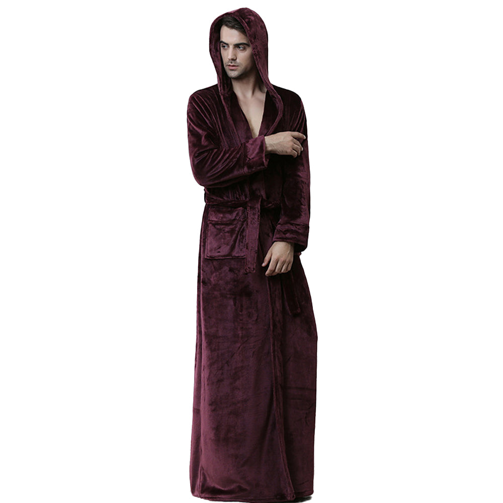 Winter Long Flannel Hooded Bath Robe