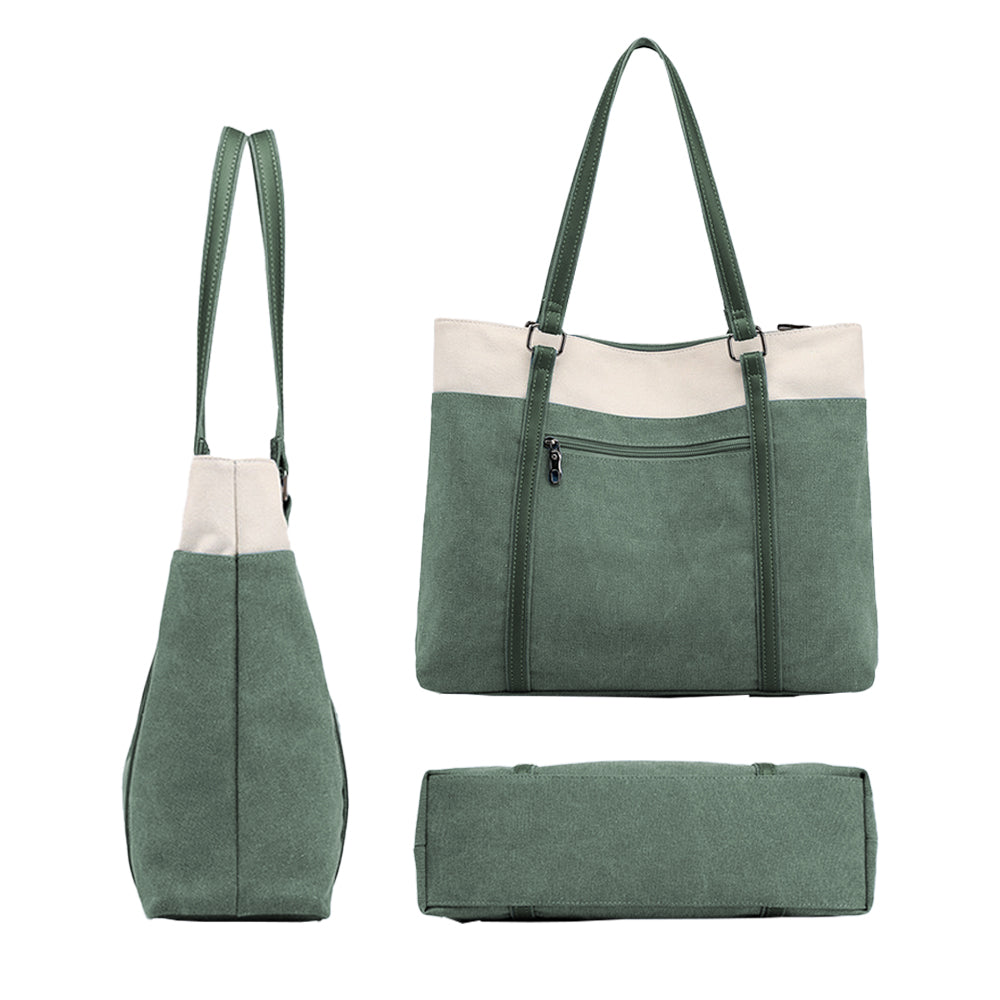 Women Laptop Tote Bag Canvas Handbag 15.6 Inch Work Shoulder Bag