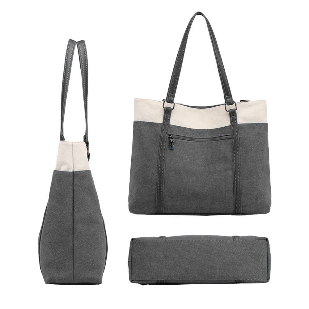 Women Laptop Tote Bag Canvas Handbag 15.6 Inch Work Shoulder Bag