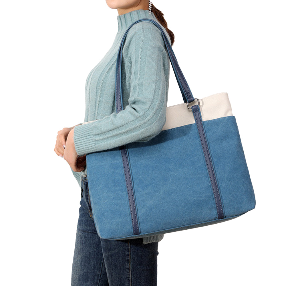 Women Laptop Tote Bag Canvas Handbag 15.6 Inch Work Shoulder Bag