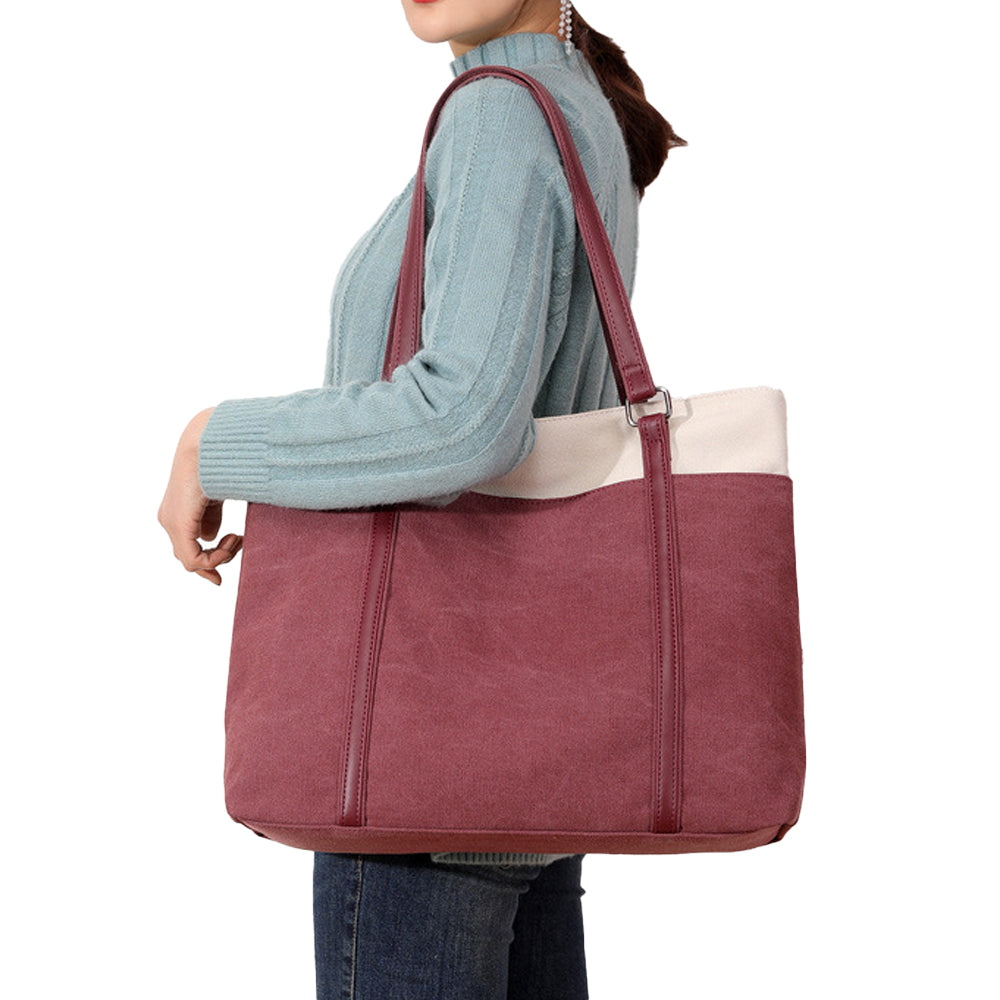 Women Laptop Tote Bag Canvas Handbag 15.6 Inch Work Shoulder Bag