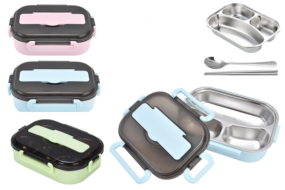 304 Stainless Steel Insulated Bento Lunch Box with 3-Compartments