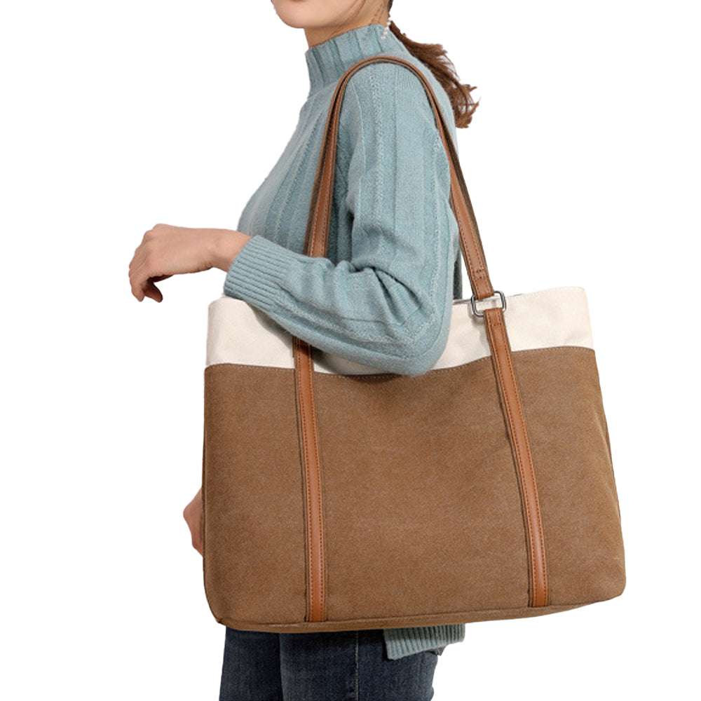 Women Laptop Tote Bag Canvas Handbag 15.6 Inch Work Shoulder Bag