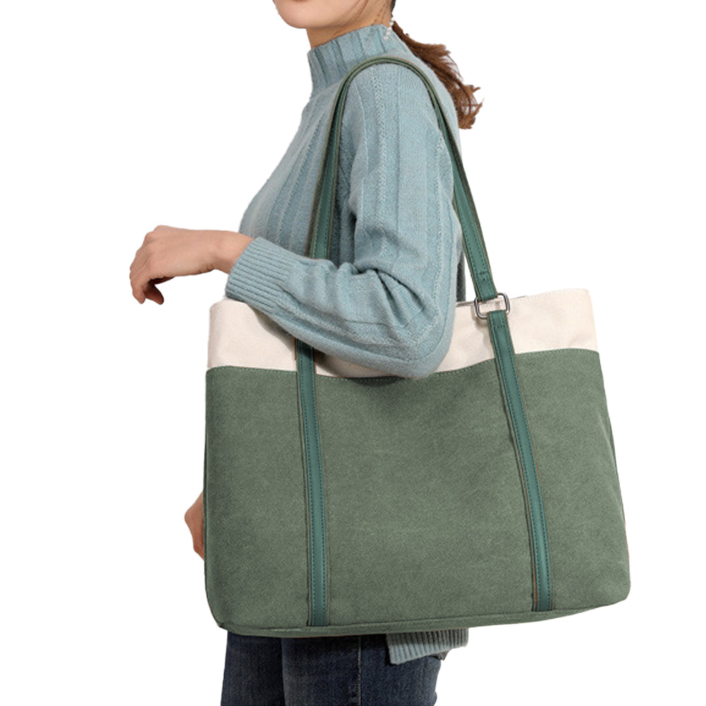 Women Laptop Tote Bag Canvas Handbag 15.6 Inch Work Shoulder Bag