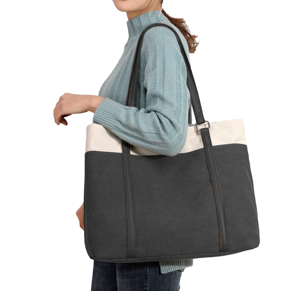 Women Laptop Tote Bag Canvas Handbag 15.6 Inch Work Shoulder Bag