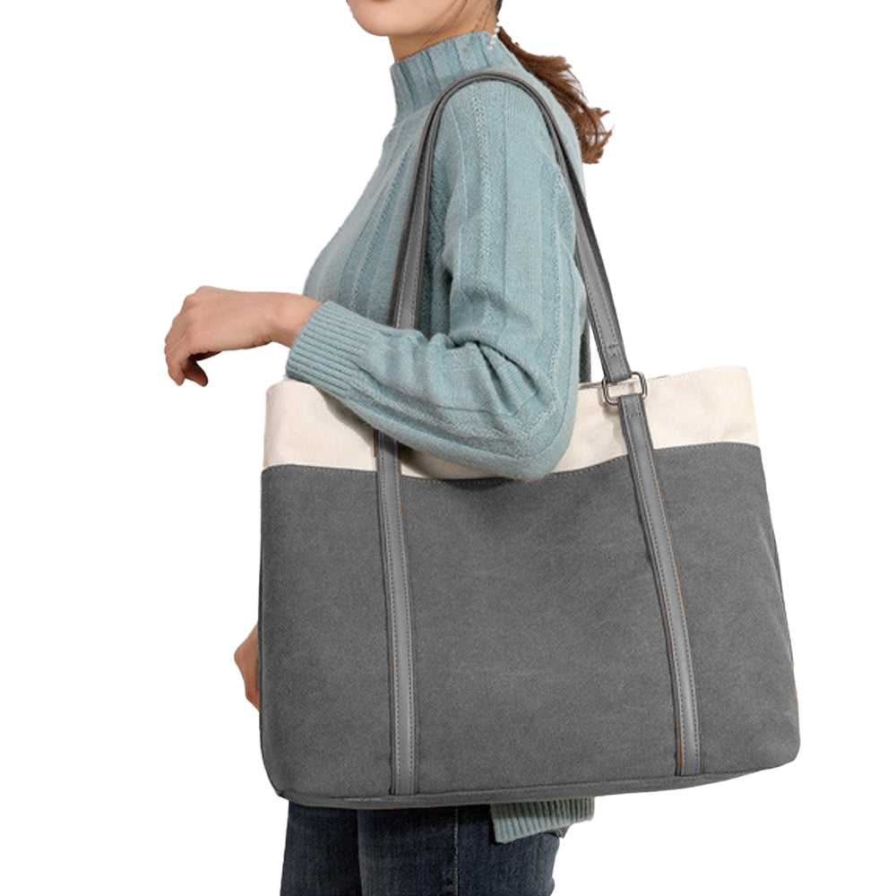 Women Laptop Tote Bag Canvas Handbag 15.6 Inch Work Shoulder Bag