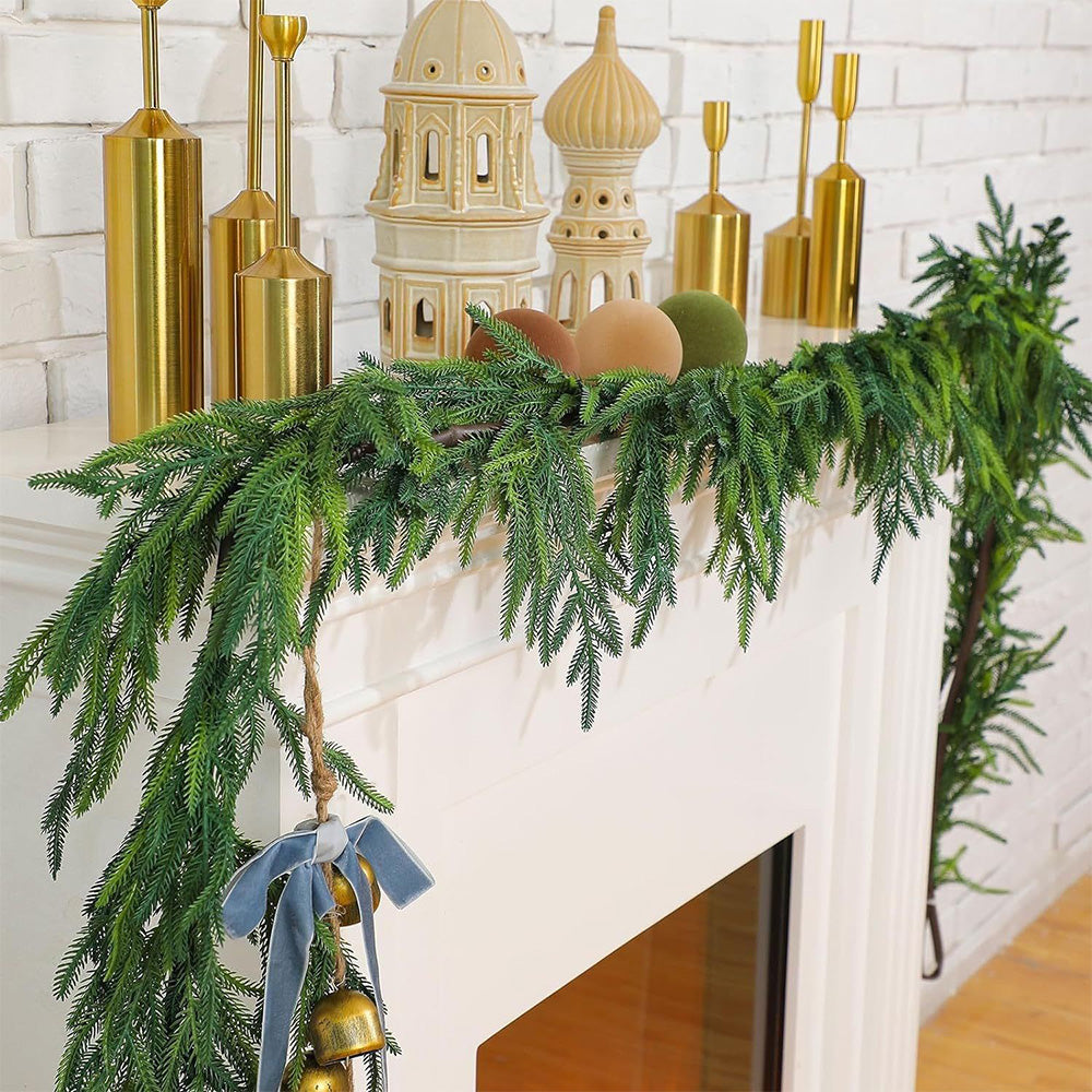 Christmas Faux Pine Garland Rattan Greenery Garland for Home Fireplace Decor