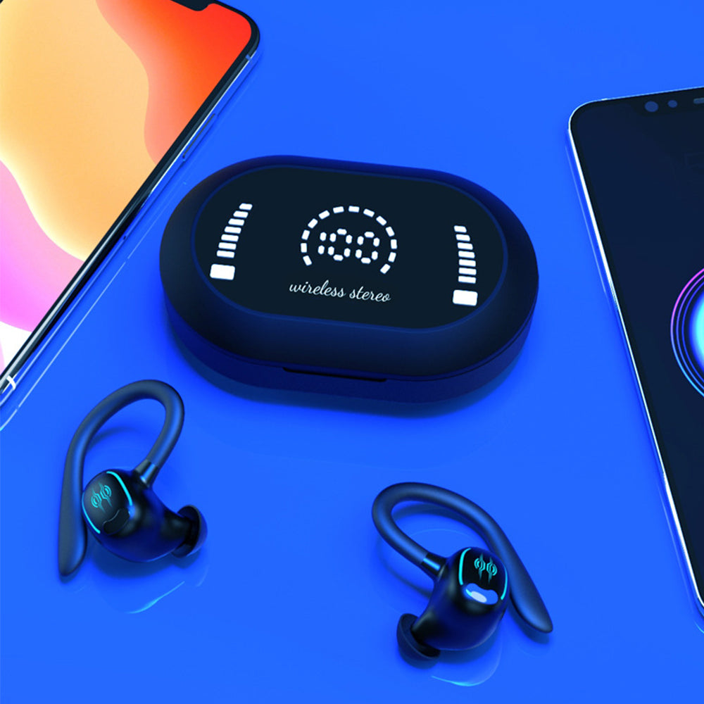 Wireless Earbuds with LED Display and Ear Hooks