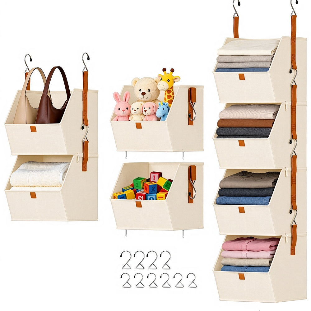 4 Tier Hanging Closet Organizer Shelf with Zip Connected Storage Layers