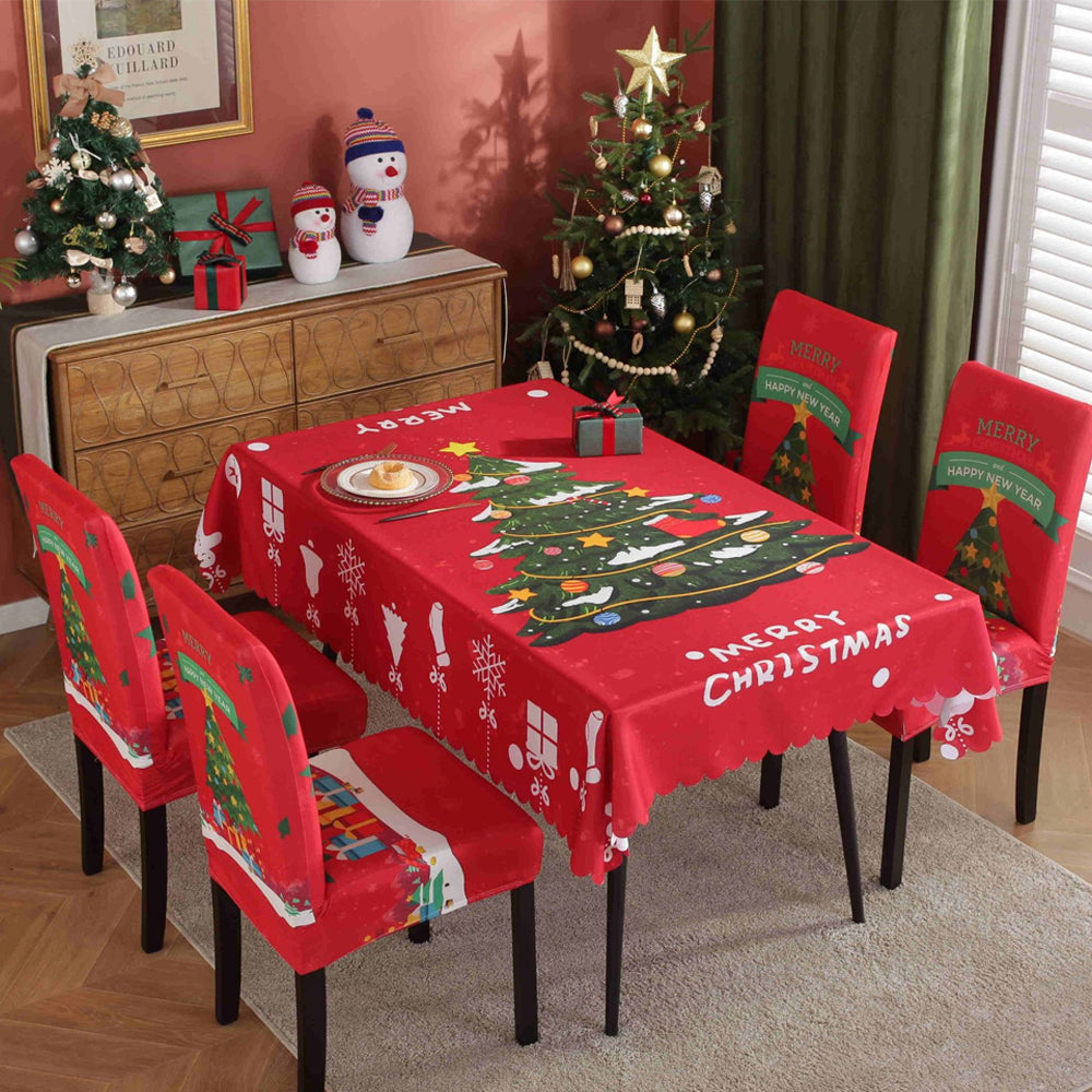 Christmas Tablecloth with 4 Chair Cover-Christmas tree