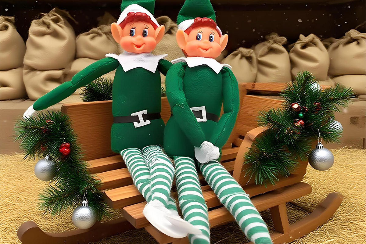2Pcs Poseable Christmas Elf Fabric Doll Xmas Tabletop Decoration 40cm