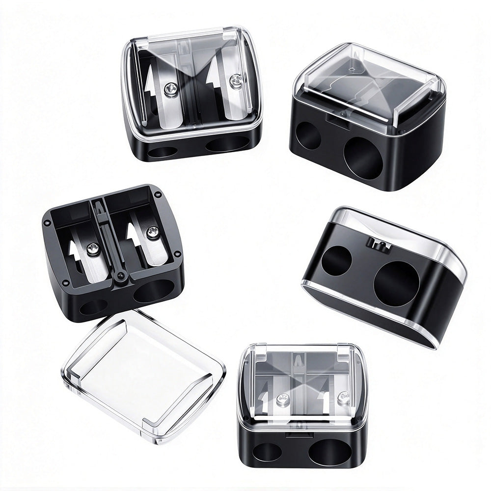 4 Pcs Dual-Hole Makeup Pencil Sharpeners with Clear Caps