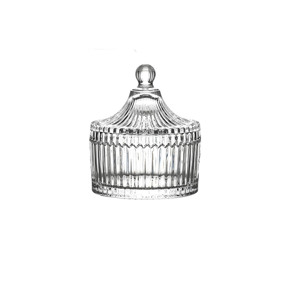 Ribbed Rotating Glass Jar with Clear Lid for Candy Buffet and Candles