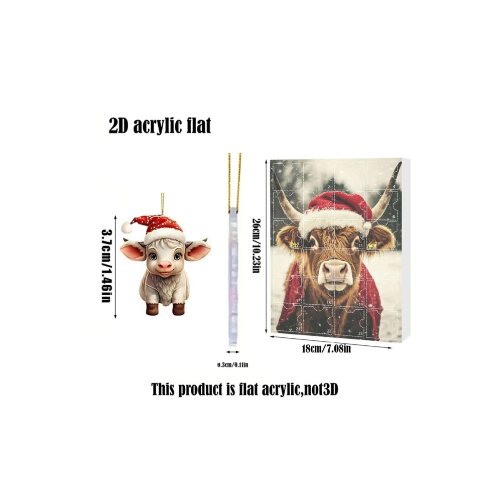 24Pcs Highland Cow Acrylic Ornaments Christmas Advent Calendar