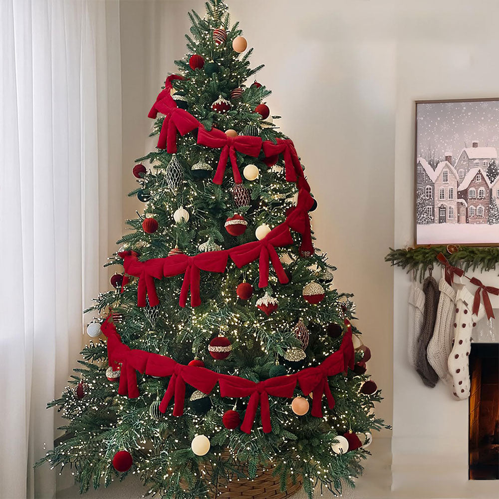 Christmas Decorations 180cm Red Velvet Bow Garland
