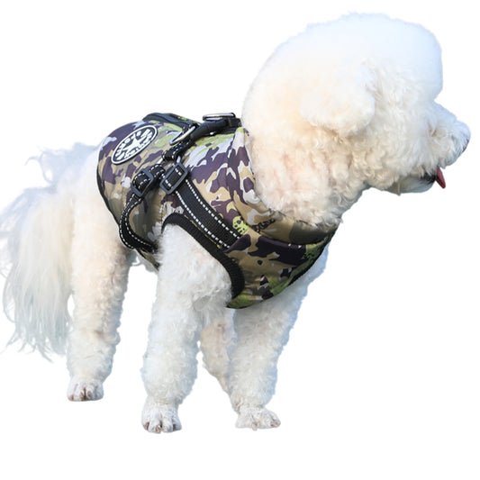 Waterproof Warm Winter Dog Harness Coat with Reflective Stripes-Camouflage