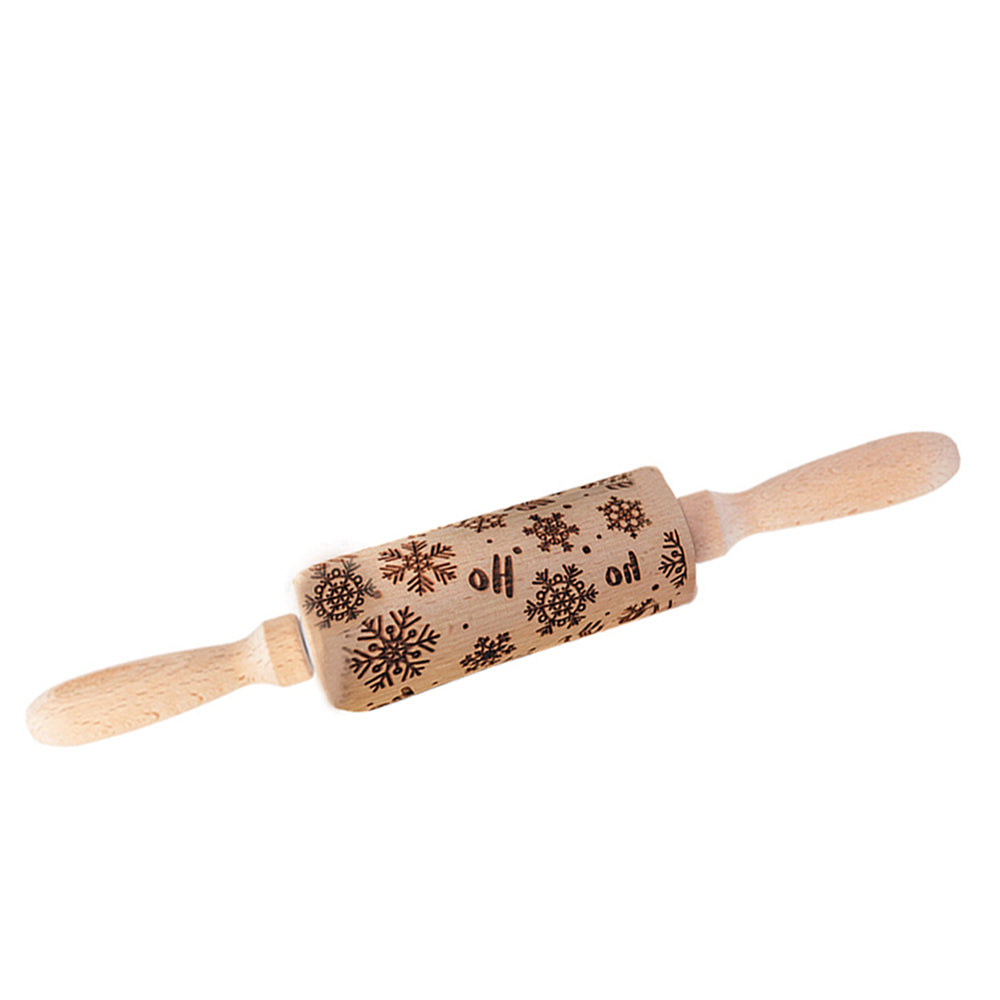 Christmas Embossing Rolling Pin Wooden Dough Roller-Snowflake
