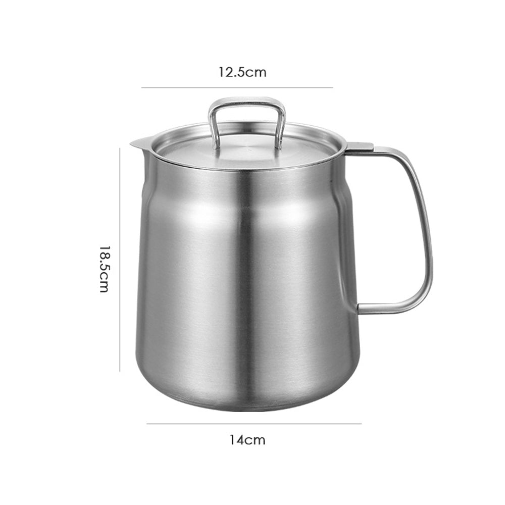 2L Stainless Steel Oil Strainer Storage Pot with Filter Mesh and Cover
