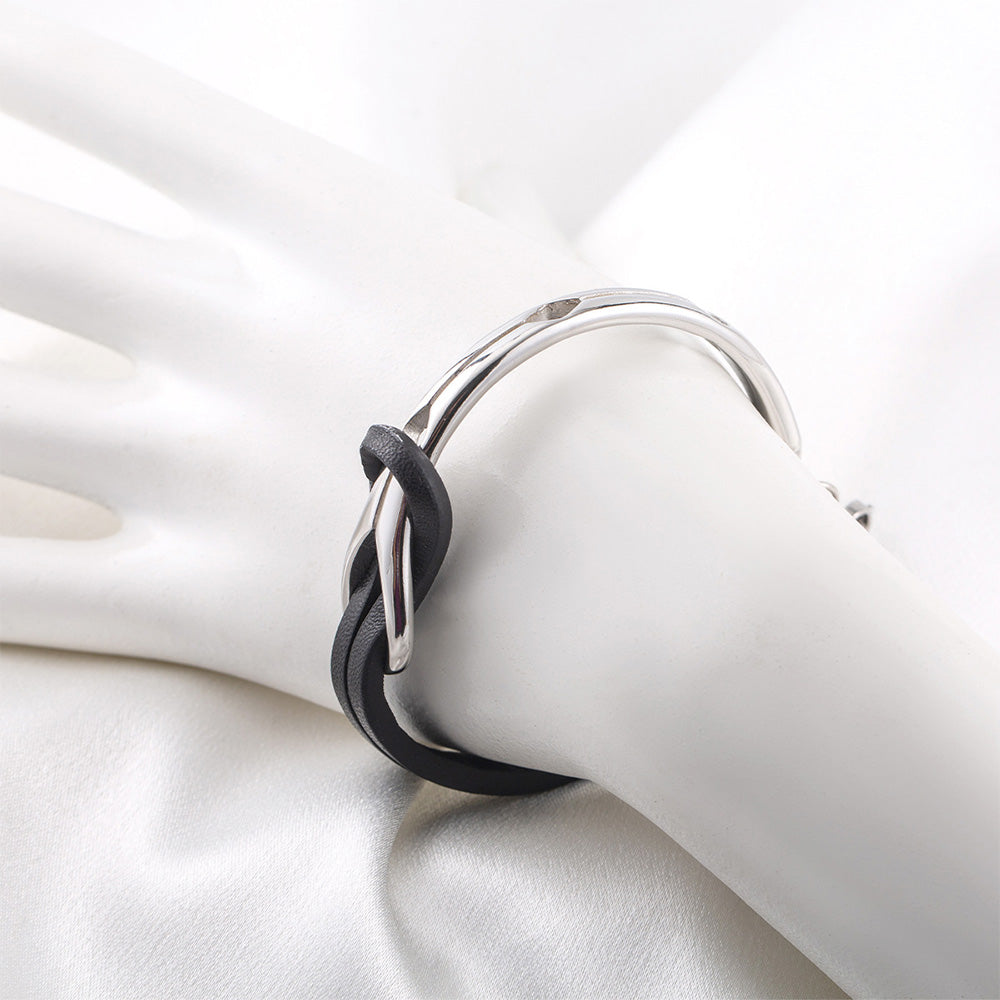 PU Leather Bracelet Infinite Knot Geometric Stainless Steel Mens Bracelet