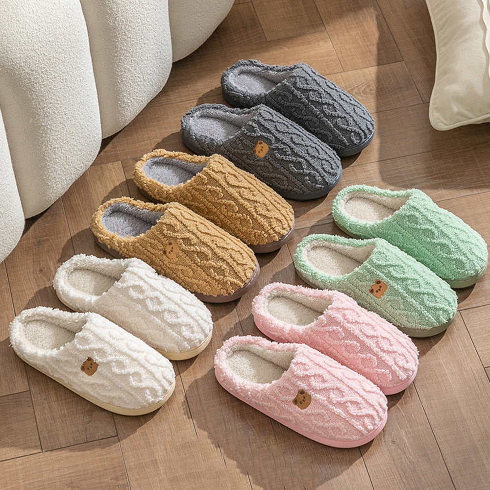 Winter Plush Slippers Soft Indoor Warm Slippers with Anti Slip Sole and Bear Design-Green