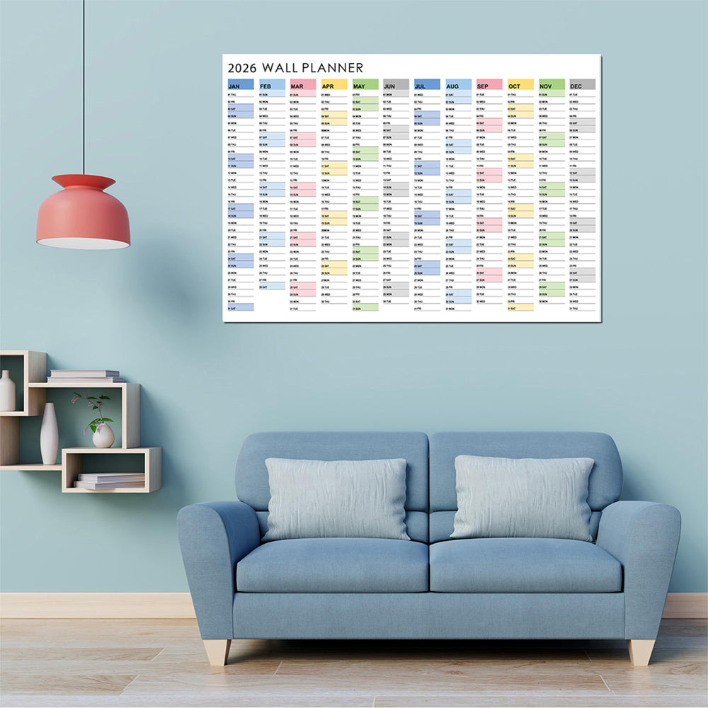 2026 Wall Calendar Planner with Annual Overview and Stickers