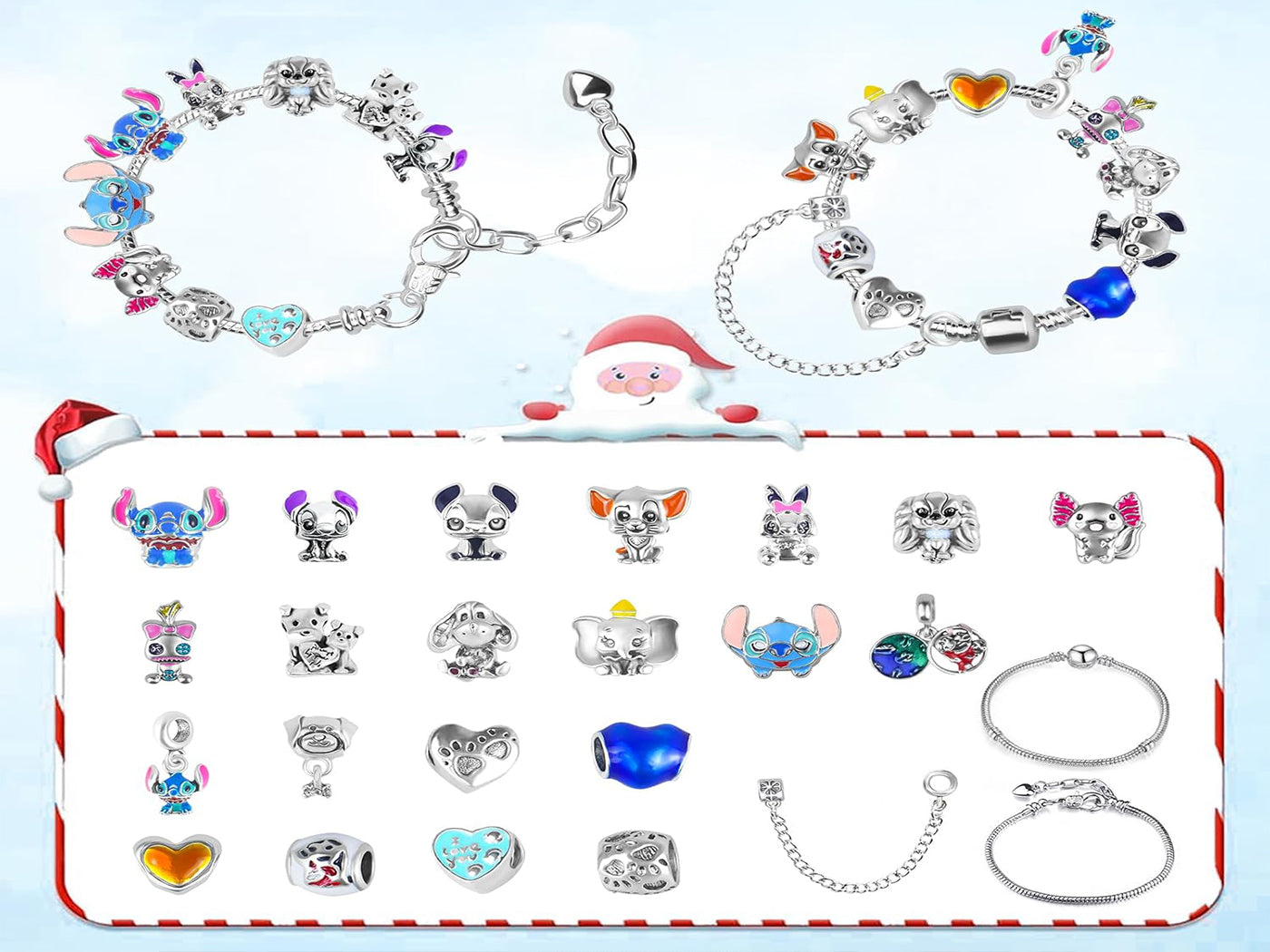Stitch Inspired Charm Jewelry DIY Bracelets Set Christmas Advent Calendar