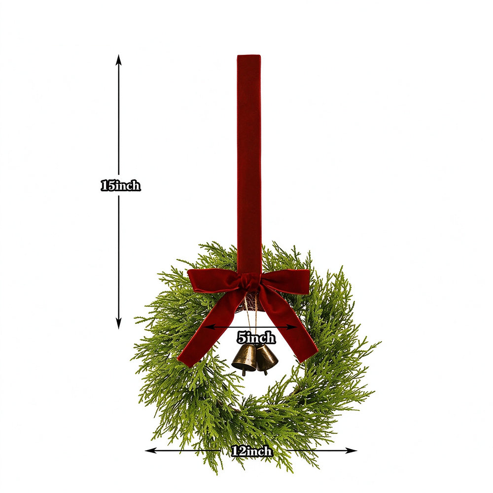 Vintage Brass Bell Christmas Wreaths with Burgundy Bow