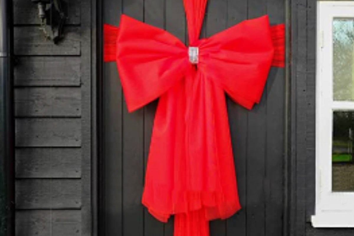 Organza Red Bows Christmas Wall Decorations for Door Fireplace Stairs Xmas Tree