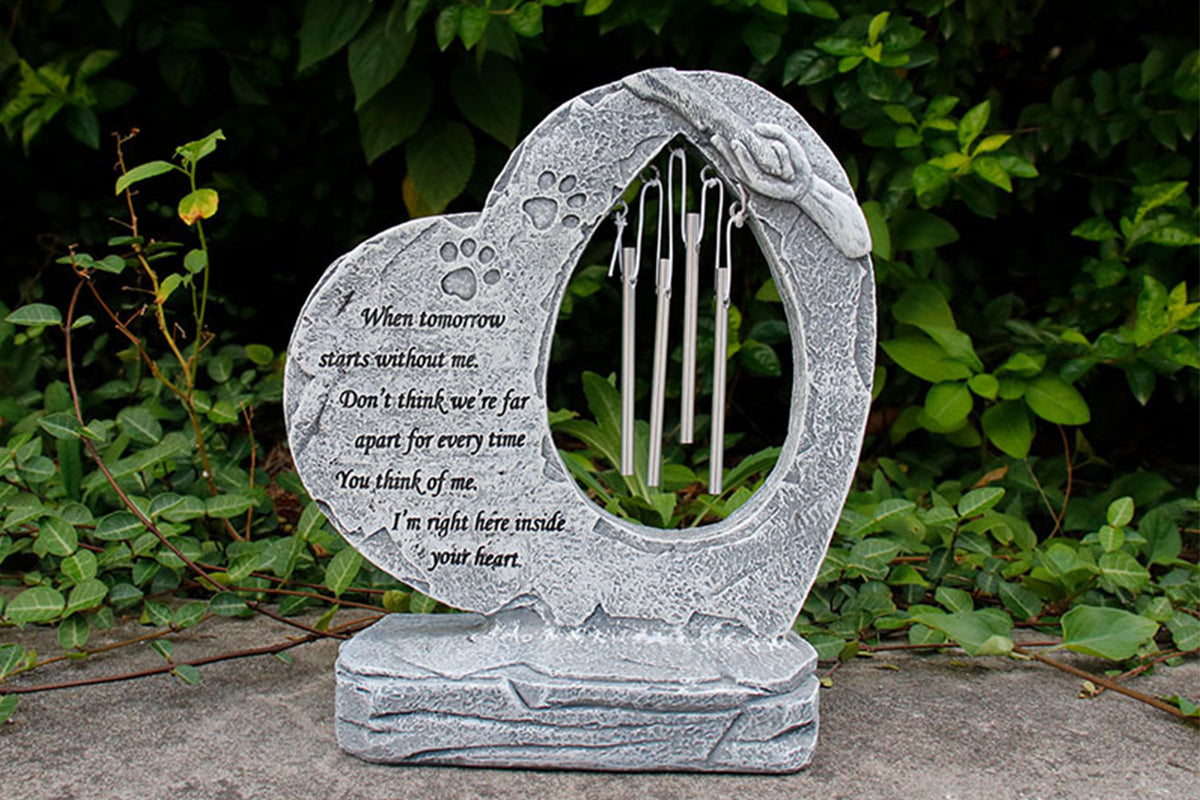 Heart Shaped Pet Memorial Wind Chime Resin Statue Home Decor
