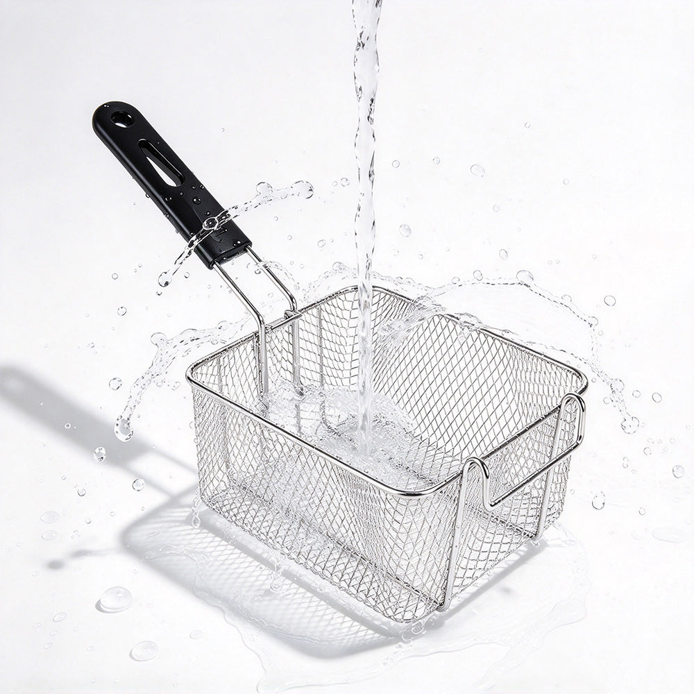 Stainless Steel Deep Fryer Basket with Removable Handle and Hanging Design