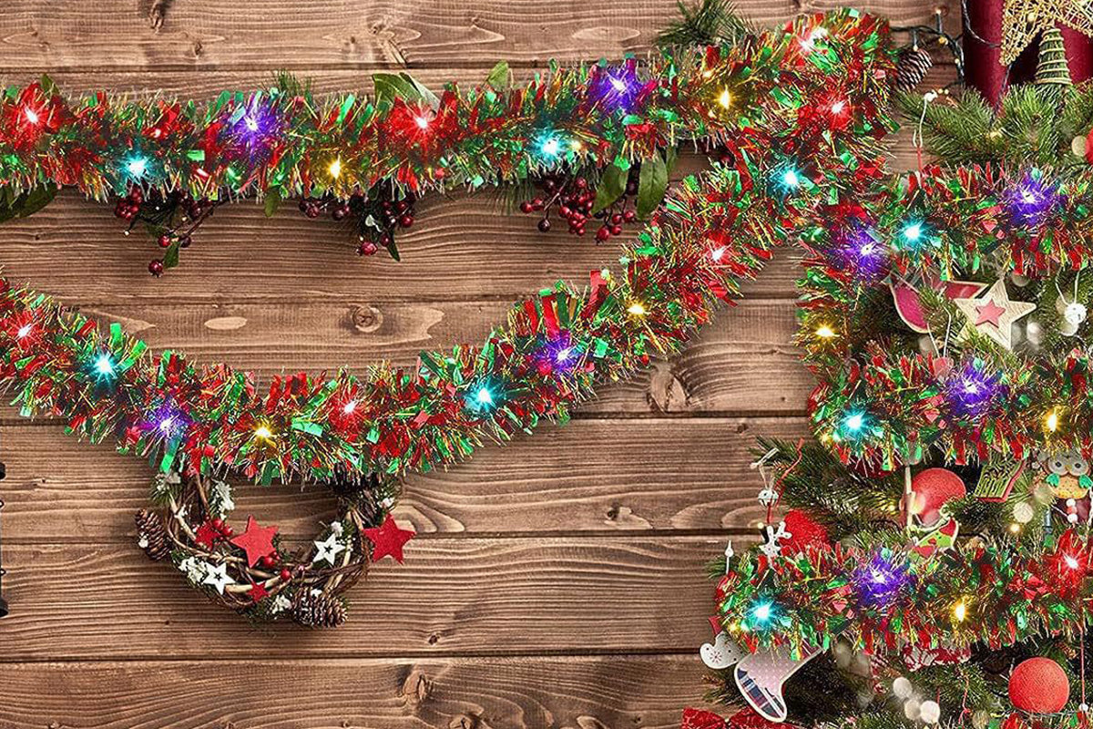 5M Christmas Garland With String Lights Hanging Tinsel Garlands For Xmas Tree