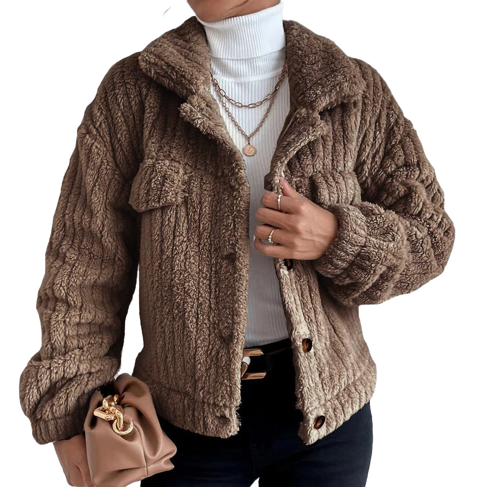Women Winter Long Sleeve Fleece Jacket Cropped Coats Outerwear