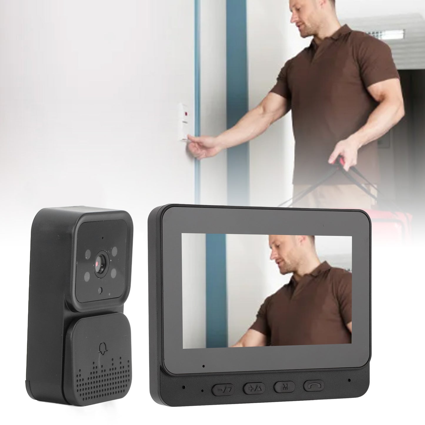 Wireless WiFi 1080P Video Doorbell Camera with Monitor 2 Way Audio Infrared Night Vision 2.4GHz 120 Degree Lens